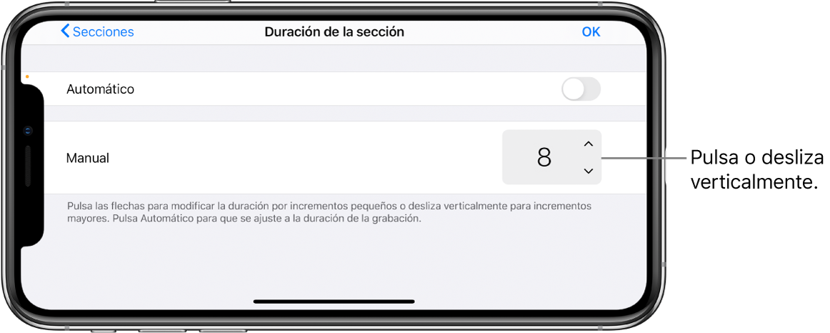 Controles para cambiar la duración de una sección de canción