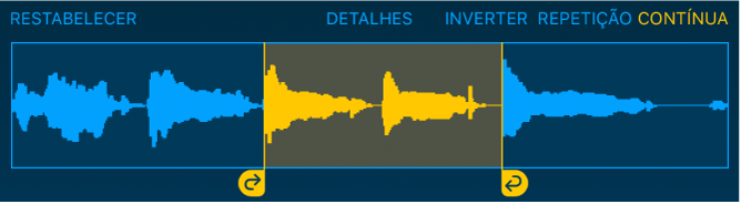 O áudio entre os puxadores de loop para a esquerda e para a direita está em loop.
