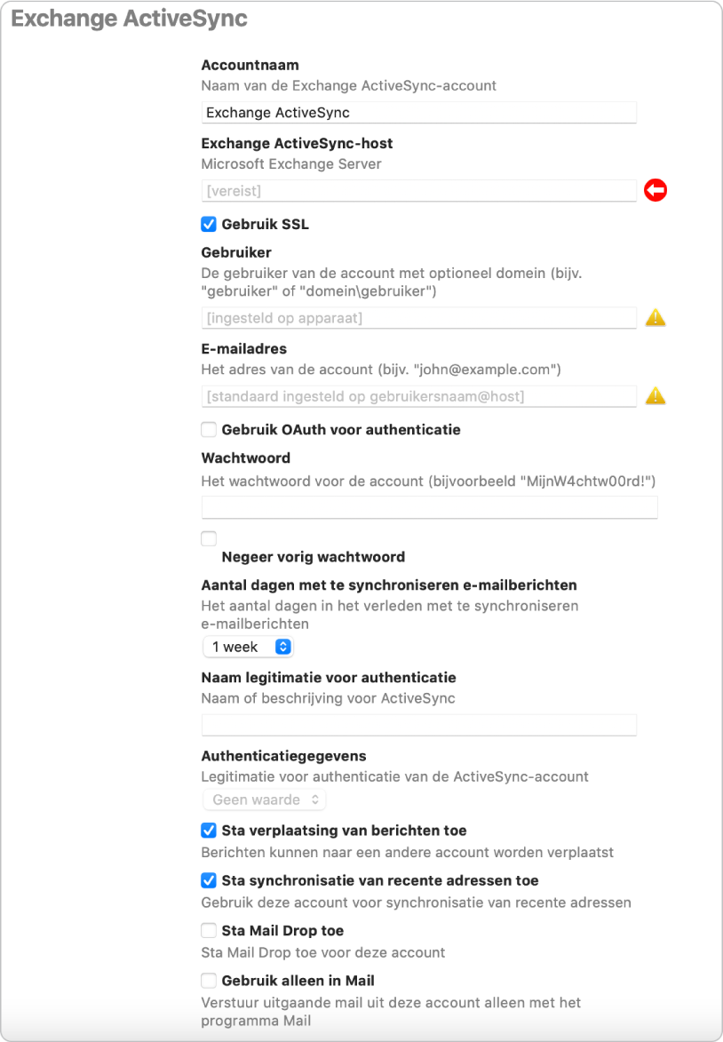 Maak een Exchange ActiveSync-configuratieprofiel aan voor gebruikers van iPhones en iPads.