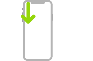 איור של iPhone עם חץ המציין החלקה כלפי מטה מהפינה השמאלית העליונה.
