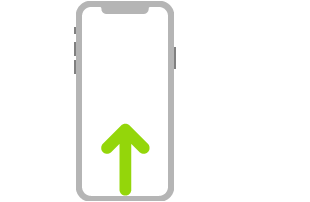 iPhoneの図。矢印は画面の下部から上へのスワイプを示しています。