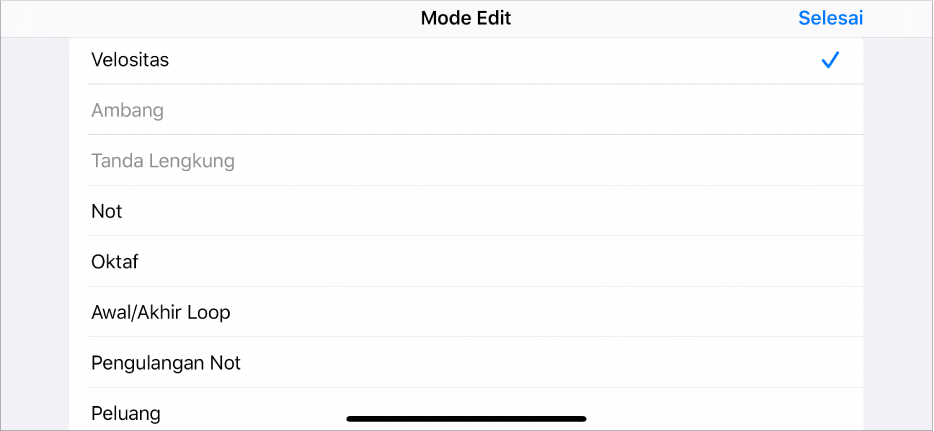 Subbaris menampilkan menu Mode Edit.