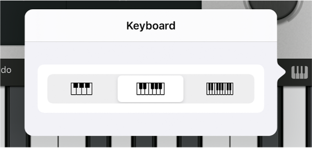 Abbildung. Einblendmenü für die Größe des Keyboards.