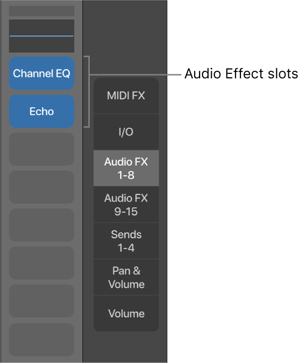Figure. Callout showing Audio Effect slots.