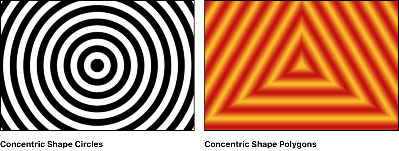 Canvas mit Beispielen für den Generator „Konzentrische Formen“