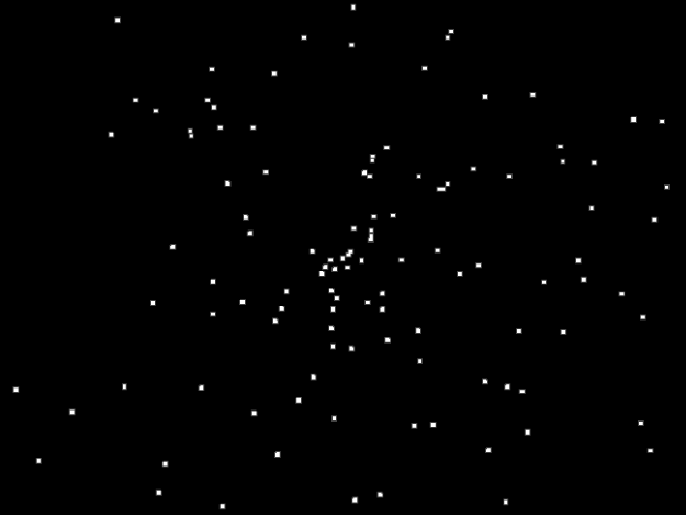 Canvas mit einem Partikelsystem, bei dem „Partikel zeigen als“ auf „Punkte“ eingestellt ist