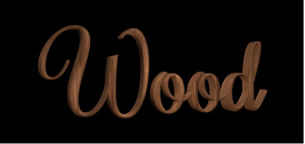 3D-Text im Canvas mit angewendeter Holzsubstanz „Walnuss“