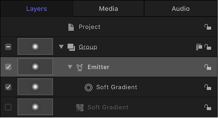 Layers list showing Emitter and disabled reference object
