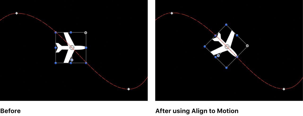 Canvas showing the effect of Align to Motion behavior