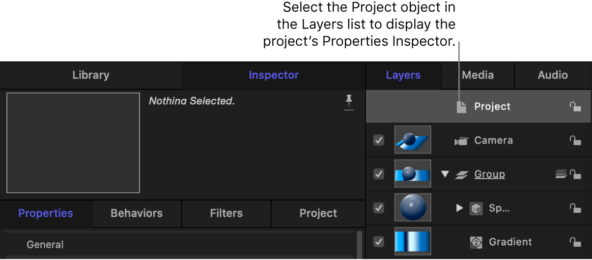Project Properties Inspector for a 3D object