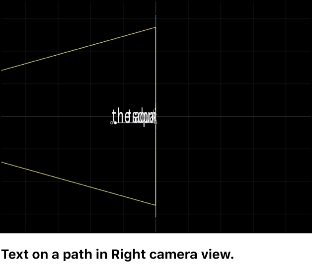 Canvas showing Right camera view of text on a 3D path