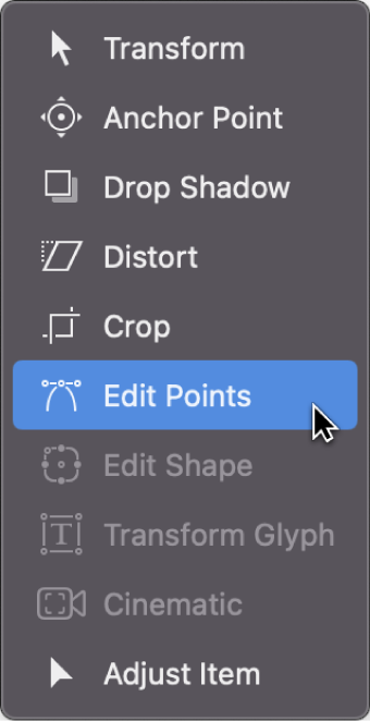 Selecting the Edit Points tool from the transform tools in the canvas toolbar