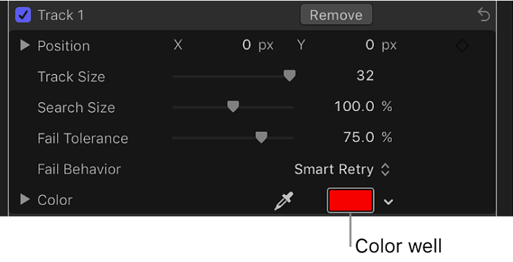 Inspector showing tracker Color controls