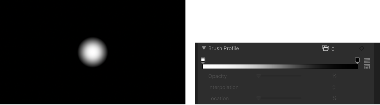 Canvas and Inspector showing default Brush Profile gradient