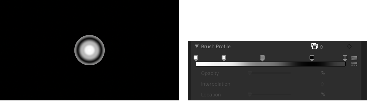 Canvas and Inspector showing customized Brush Profile gradient