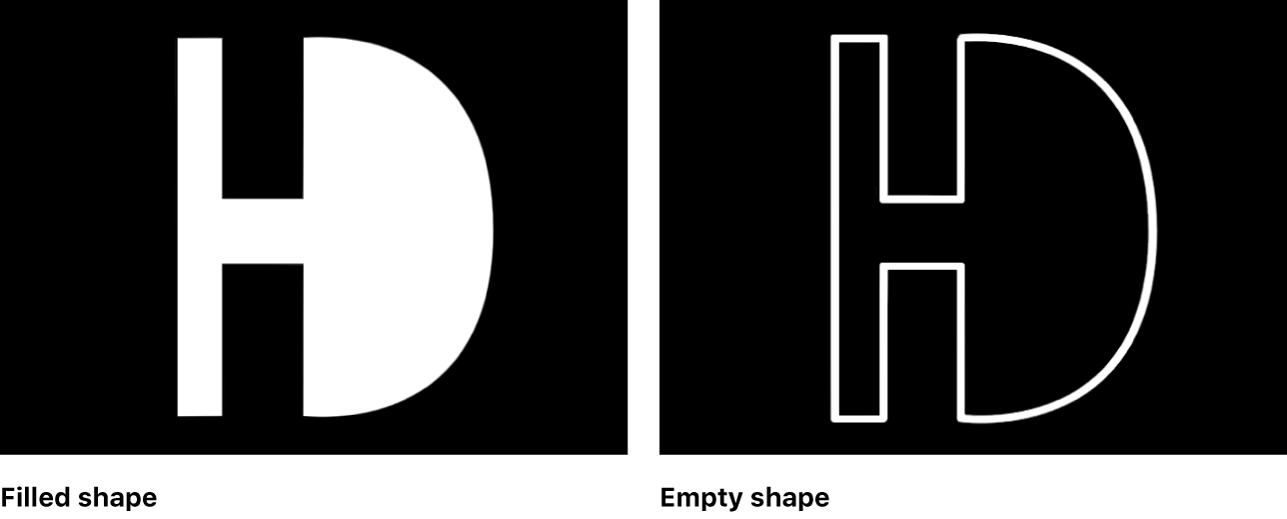 Canvas showing filled shape and empty shape