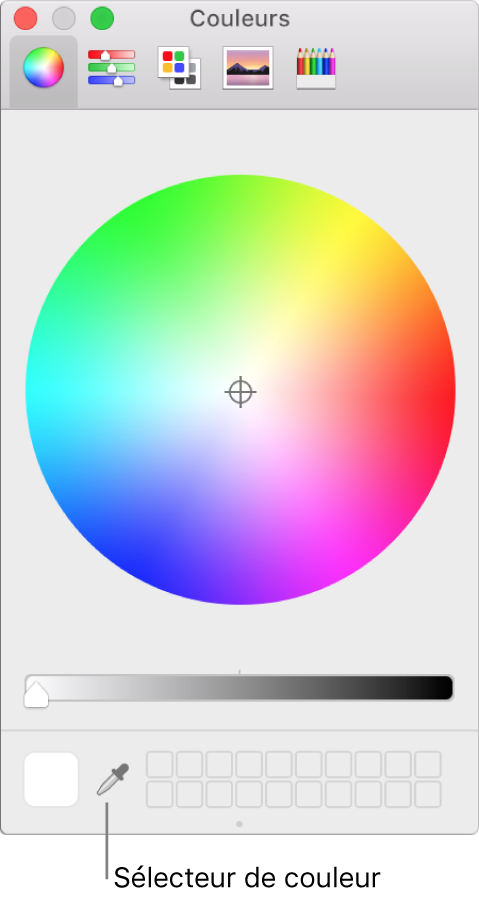 Sélecteur de couleurs dans la fenêtre Couleurs de macOS