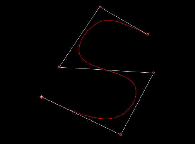 显示使用 B 样条曲线控制柄创建的 S 形曲线的画布