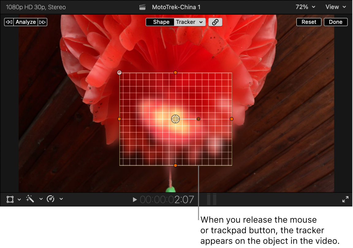 Ein Onscreen-Tracker, der auf einem Objekt im Viewer erscheint
