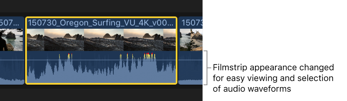 A filmstrip shown expanded in the timeline