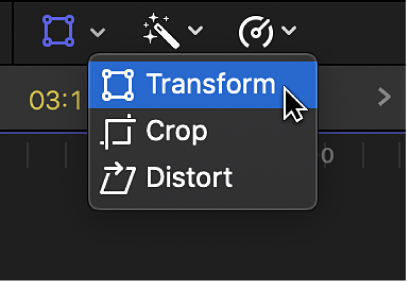 The Transform menu item for accessing Transform controls