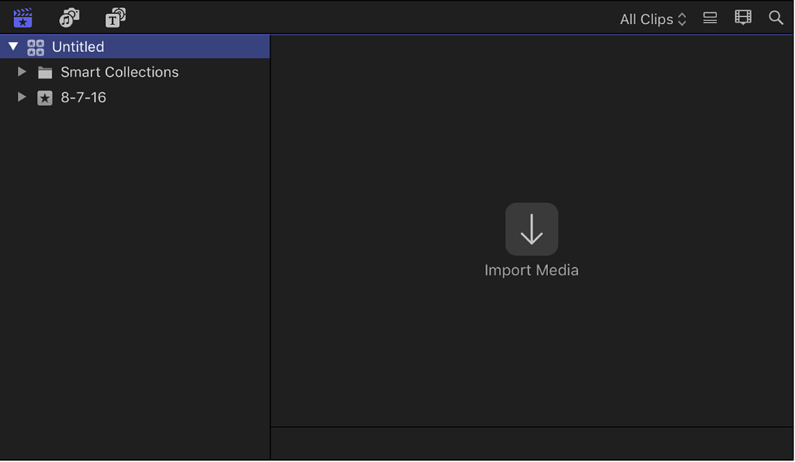 The Libraries sidebar and the Import Media button