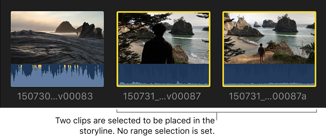 Two clips shown selected in the browser