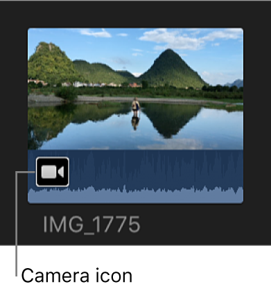 Icono de cámara en clip parcialmente importado