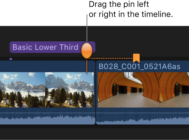 Arrastra del indicador para la miniatura de marcación de capítulo a otro fotograma de vídeo en la línea de tiempo