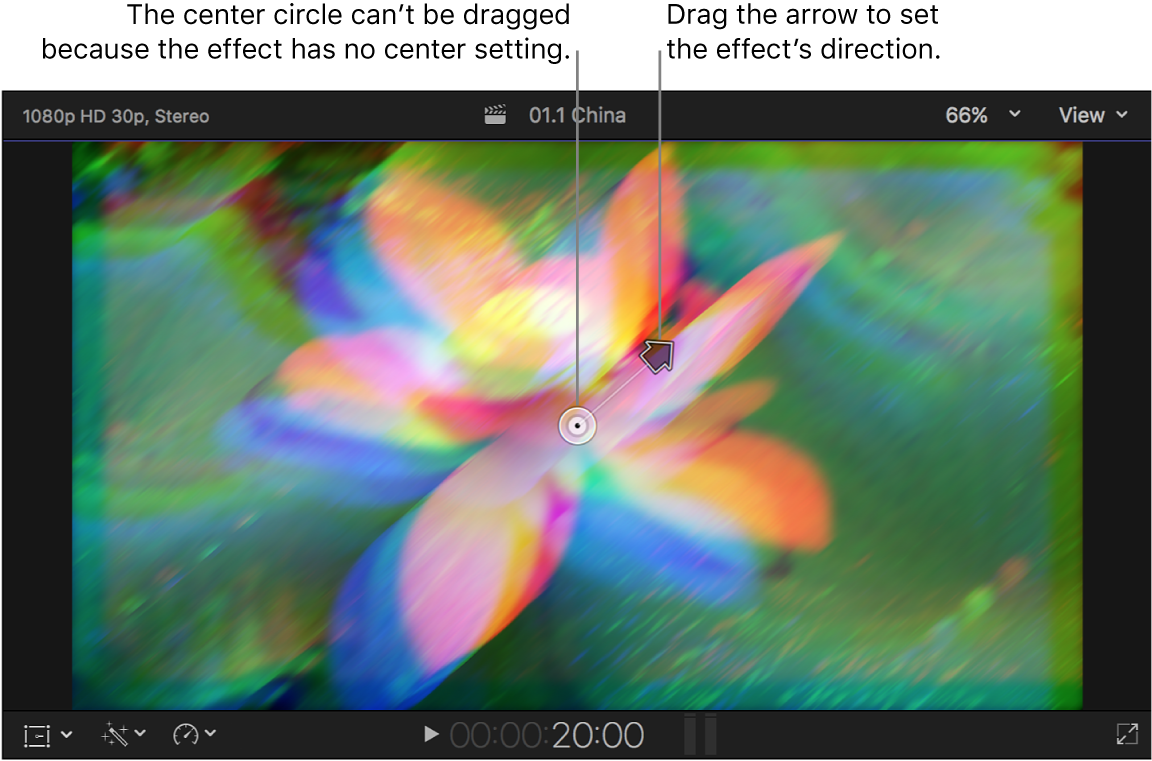 El visor con los controles en pantalla del efecto Prisma