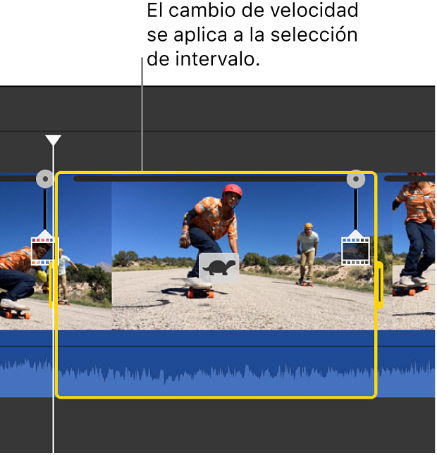 Clip con un cambio de velocidad realizado en una selección de intervalo