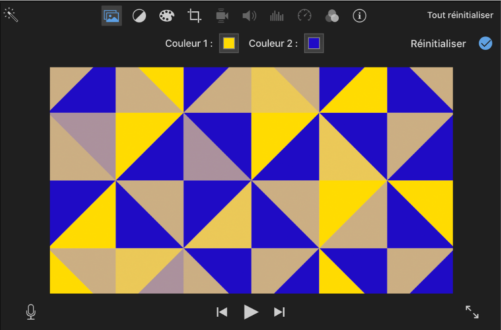 Arrière-plan à motif dans le visualiseur, avec deux cadres de couleur apparaissant au-dessus du visualiseur. 