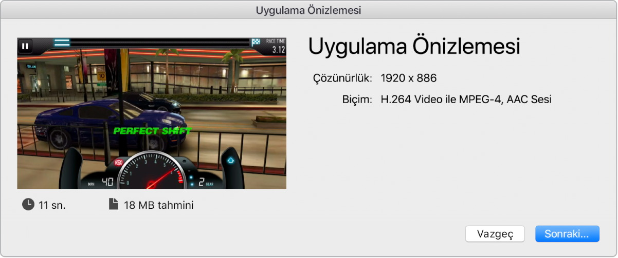 Uygulama önizlemesi paylaşma iletişim kutusu