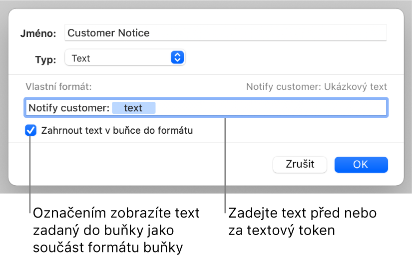 Vlastní formát buněk obsahujících text