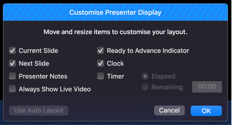 Customise Presenter Display dialog.