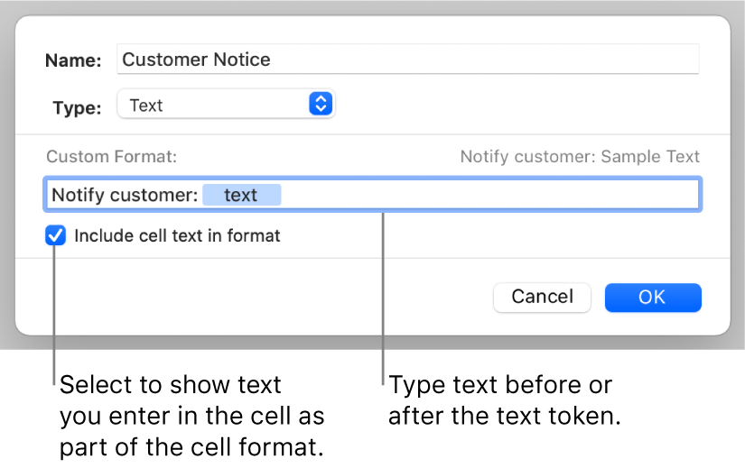 Custom text cell format.