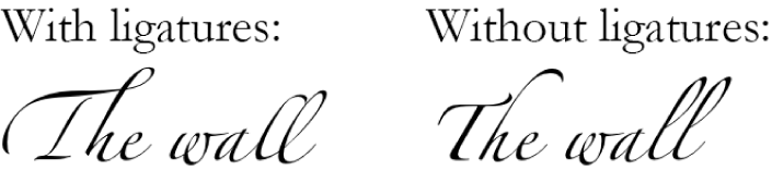 Text examples with and without ligatures.