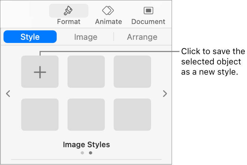 The Style tab of the Format sidebar with one text box style, a Create Style button to the right of it, and four empty style placeholders.