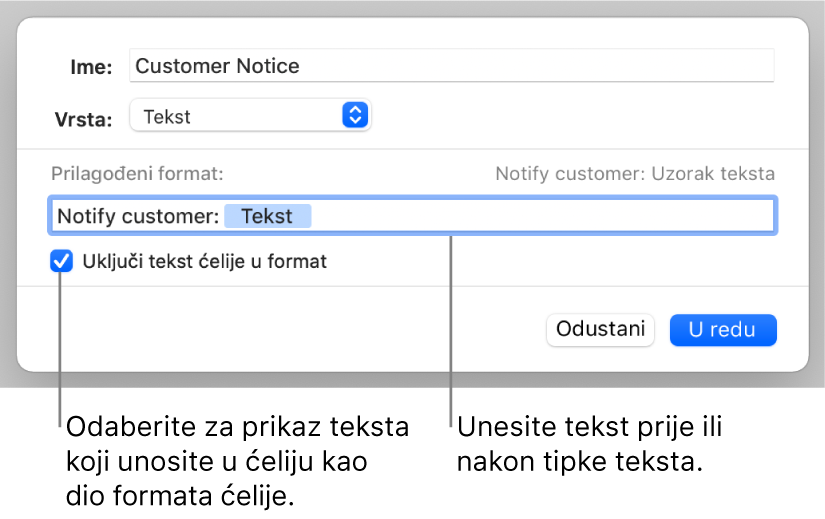 Vlastiti format tekstualnih ćelija.