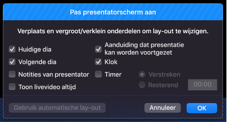 Dialoogvenster 'Pas presentatorscherm aan'.