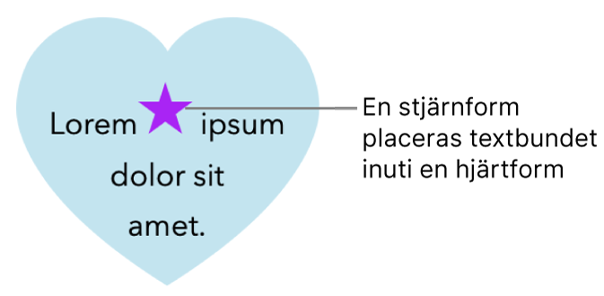 En stjärnform är textbunden inuti en hjärtform.