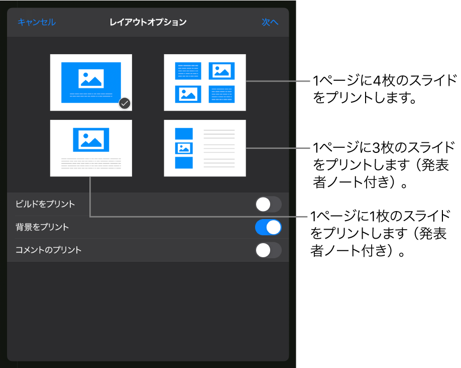 プリントオプション。