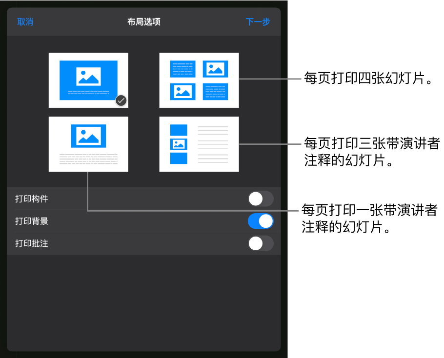 打印选项。