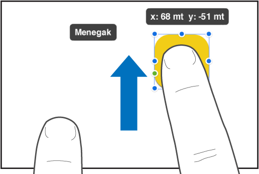 Satu jari memilih objek dan satu lagi jari meleret ke arah bahagian atas skrin.