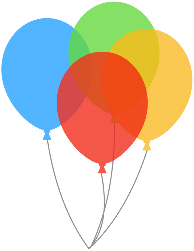 Gennemsigtige ballonfigurer, der overlapper hinanden. Den nederste ballon kan ses gennem den øverste gennemsigtige ballon.