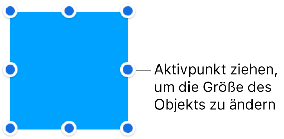 Ein Objekt mit blauen Punkten am Rahmen zum Ändern der Objektgröße