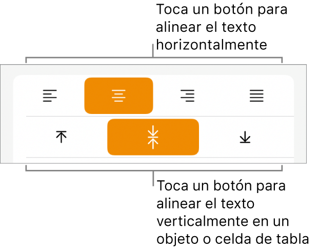 Botones de alineación horizontal y vertical para el texto.