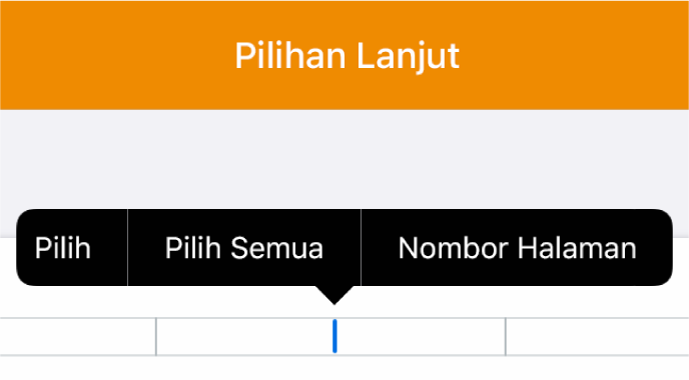 Tiga medan pengepala dengan titik sisipan di medan tengah dan menu timbul menunjukkan Nombor Halaman.