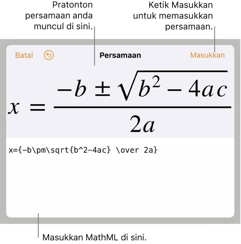 Kod MathML untuk cerun garis persamaan dan pratonton formula di bawah.