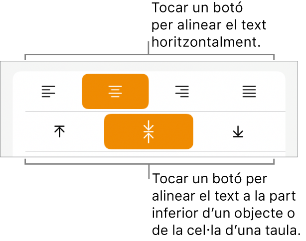 Botons d’alineació horitzontal i vertical del text.